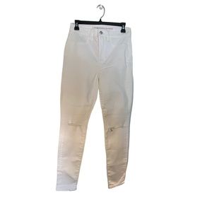 American Eagle White Ripped Super Stretch Skinny Jeans